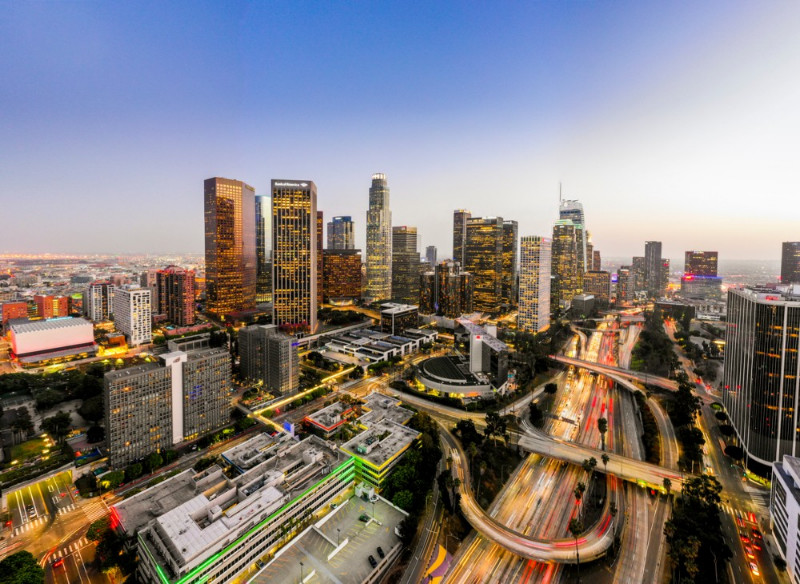 Aerial photo of LA Downtown at night